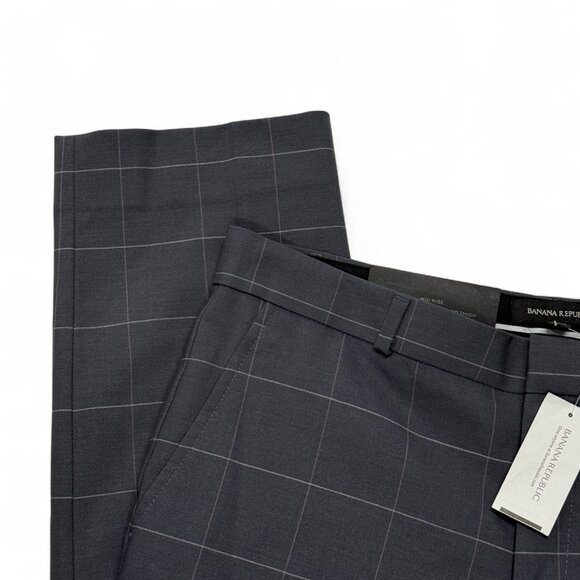 Banana Republic Ryan Wool Pants Women 8 Short Mid Rise Slim Straight Gray Check - Picture 4 of 12